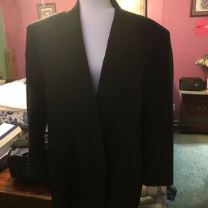 Primo Mens Black Overcoat Shell 100 % Polyester Lining 100% Acetate Large EUC